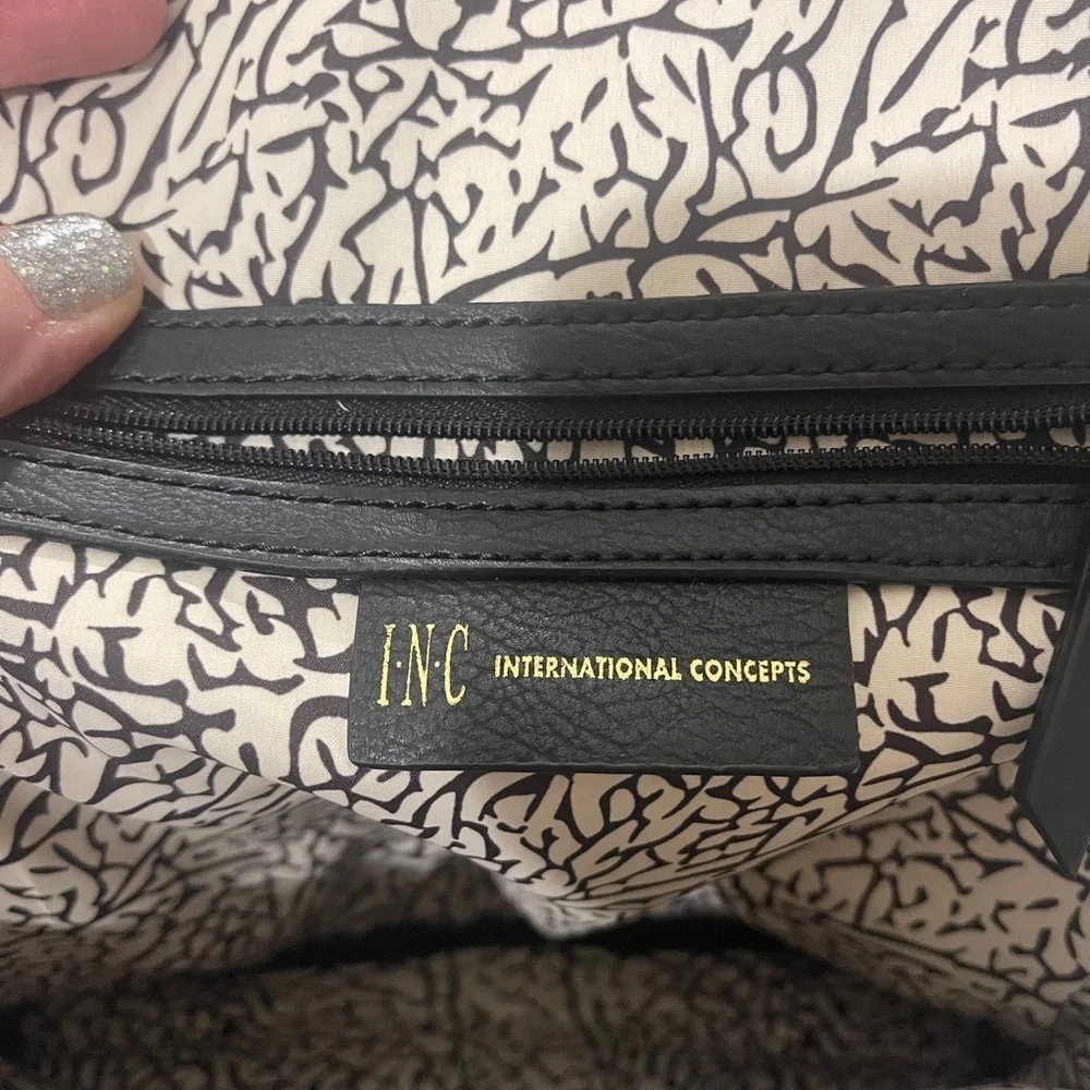 INC International Concepts Black Leather Backpack with Gold Zippers